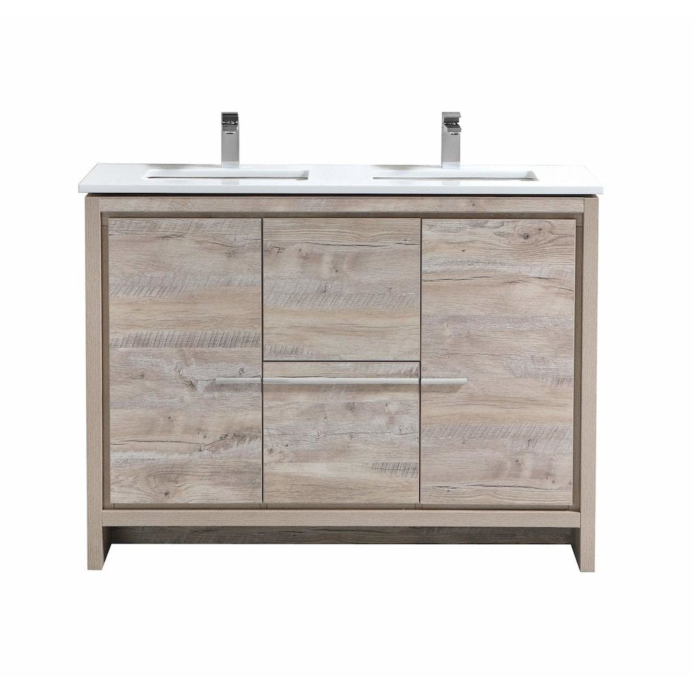 48″ Double Sink Nature Wood  Modern Bathroom Vanity with White Quartz