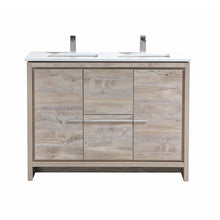 48″ Double Sink Nature Wood  Modern Bathroom Vanity with White Quartz