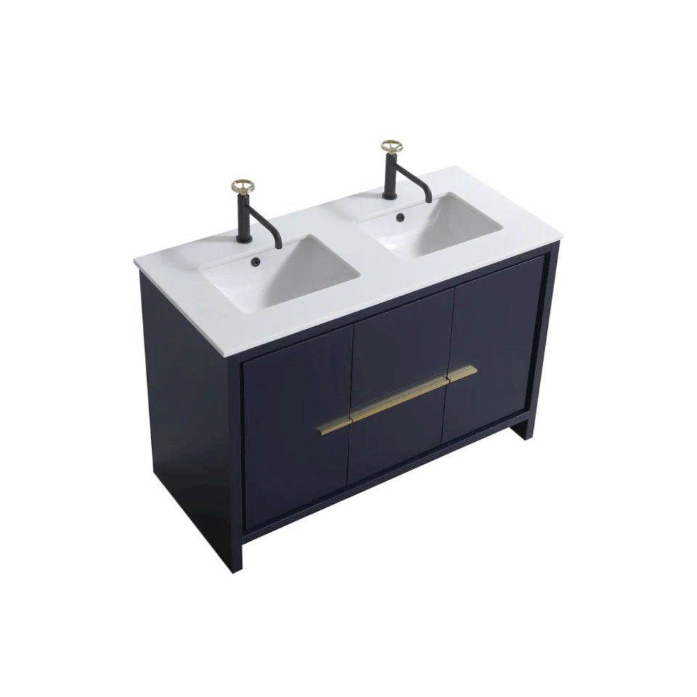 48″ Double Sink Blue  Modern Bathroom Vanity with White Quartz Counter-Top