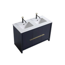 48″ Double Sink Blue  Modern Bathroom Vanity with White Quartz Counter-Top