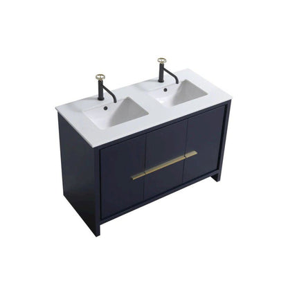 48″ Double Sink Blue  Modern Bathroom Vanity with White Quartz Counter-Top