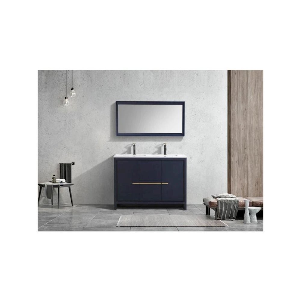 48″ Double Sink Blue  Modern Bathroom Vanity with White Quartz Counter-Top