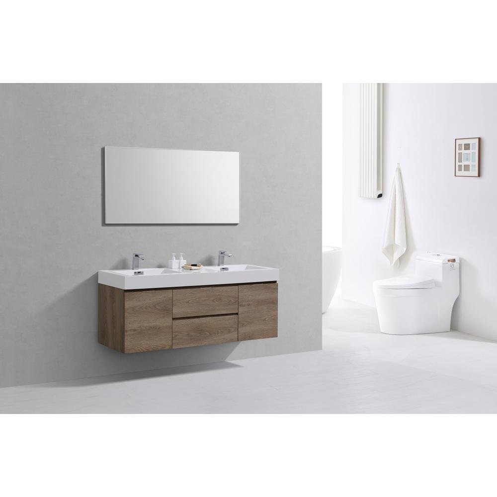 Bliss 60" Double  Sink Butternut Wall Mount Modern Bathroom Vanity