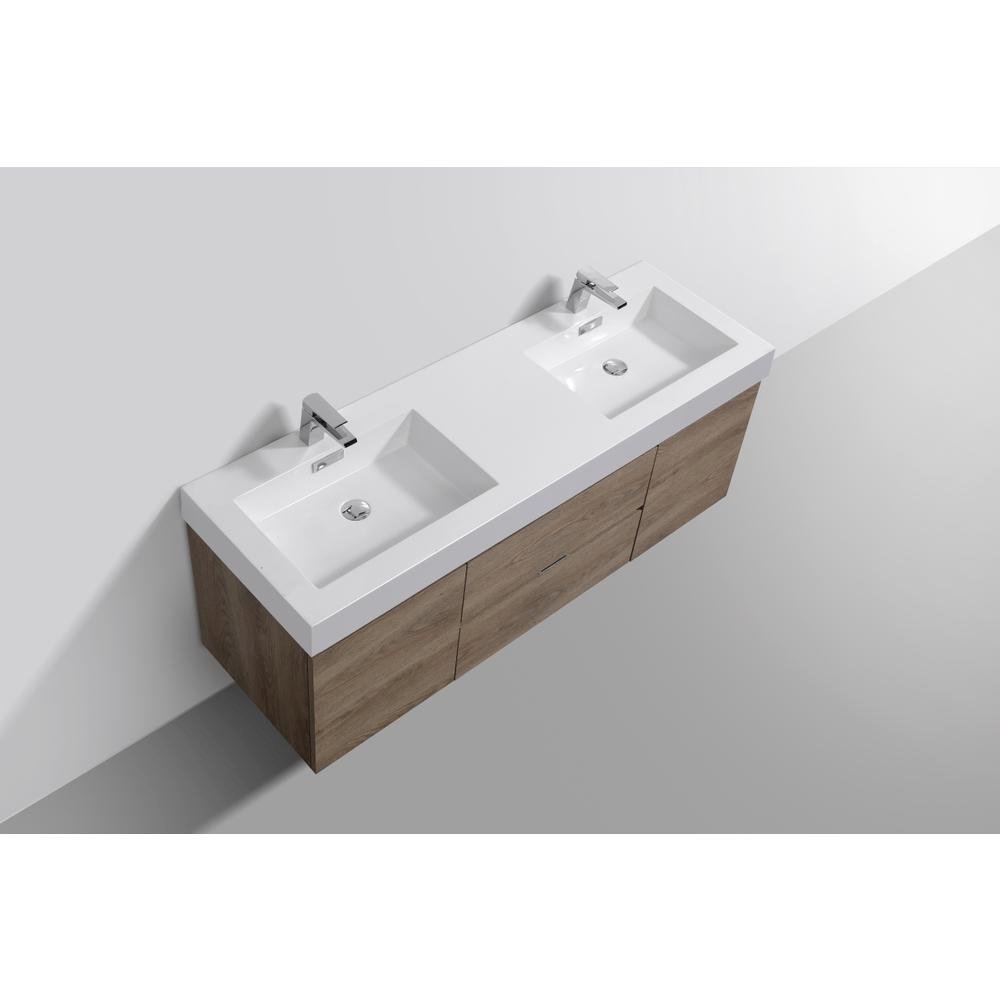 Bliss 60" Double  Sink Butternut Wall Mount Modern Bathroom Vanity