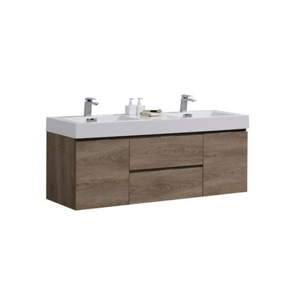Bliss 60" Double  Sink Butternut Wall Mount Modern Bathroom Vanity