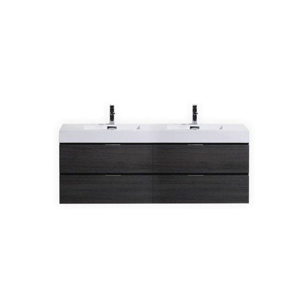 Bliss 72" Double  Sink Black Wall Mount Modern Bathroom Vanity