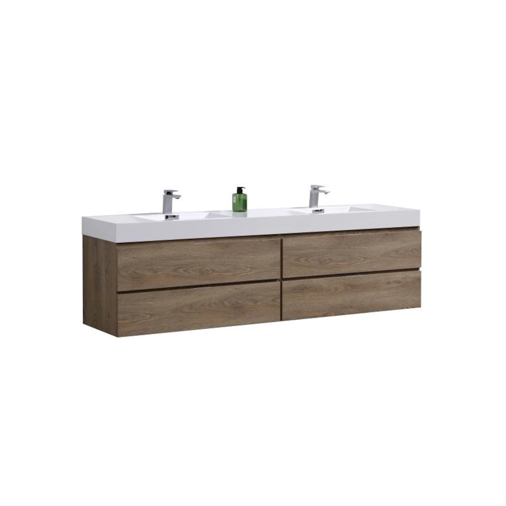 Bliss 72" Double  Sink Butternut Wall Mount Modern Bathroom Vanity