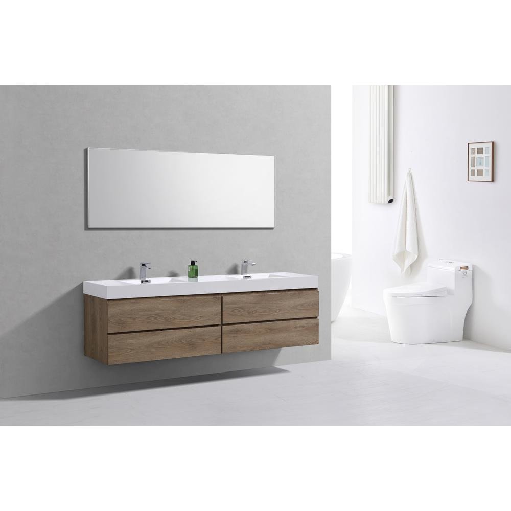 Bliss 72" Double  Sink Butternut Wall Mount Modern Bathroom Vanity