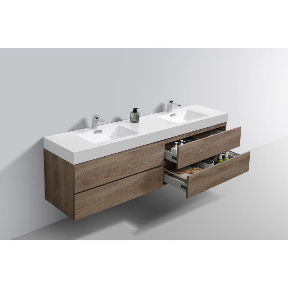 Bliss 72" Double  Sink Butternut Wall Mount Modern Bathroom Vanity