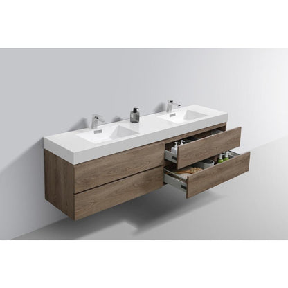 Bliss 72" Double  Sink Butternut Wall Mount Modern Bathroom Vanity