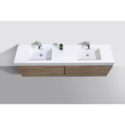 Bliss 72" Double  Sink Butternut Wall Mount Modern Bathroom Vanity