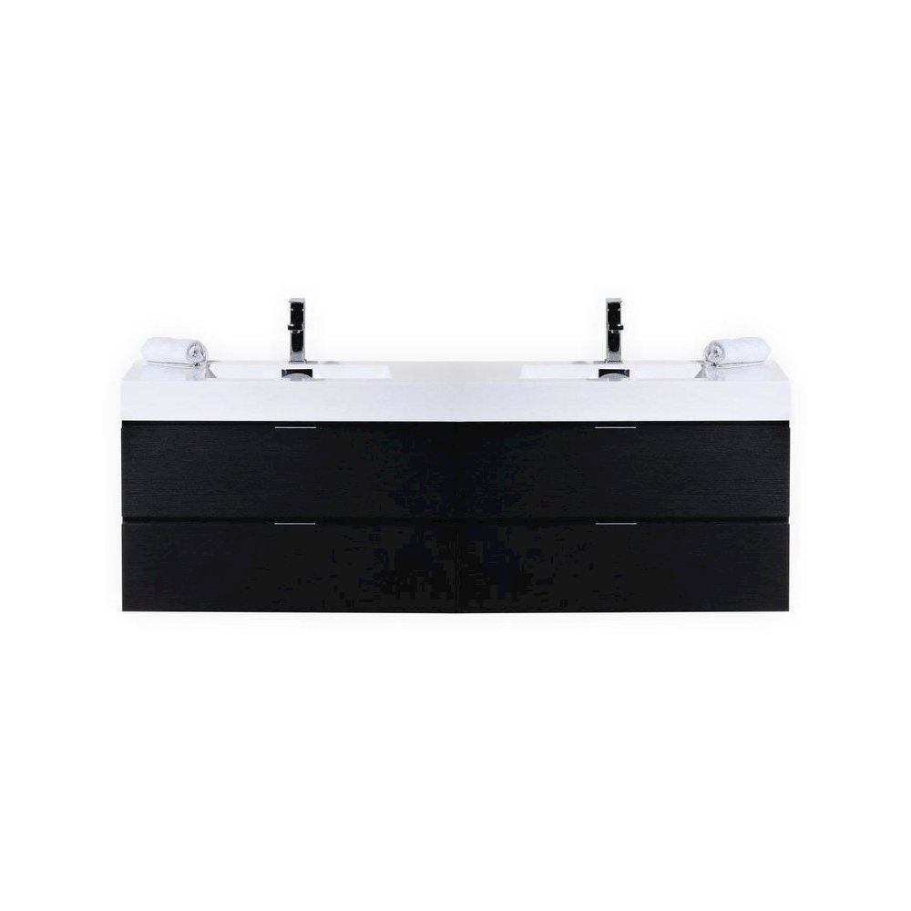 Bliss 80" Double  Sink Black Wall Mount Modern Bathroom Vanity