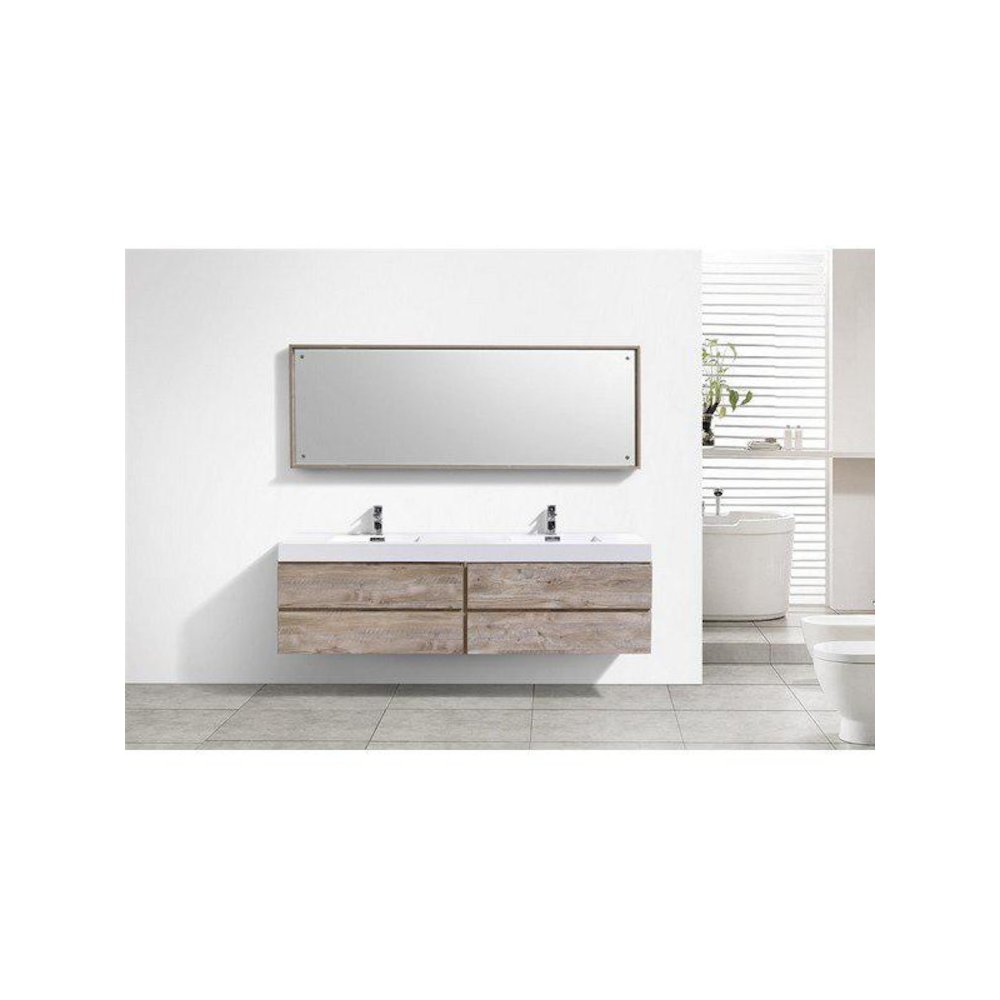 Bliss 80" Double  Sink Nature Wood Wall Mount Modern Bathroom Vanity