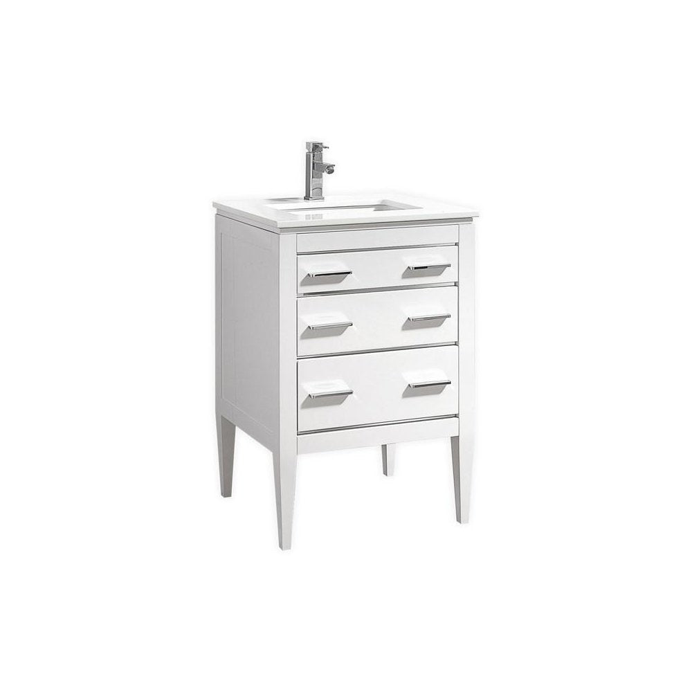 Eiffel 24'' High Gloss White Vanity W/ Quartz Counter Top