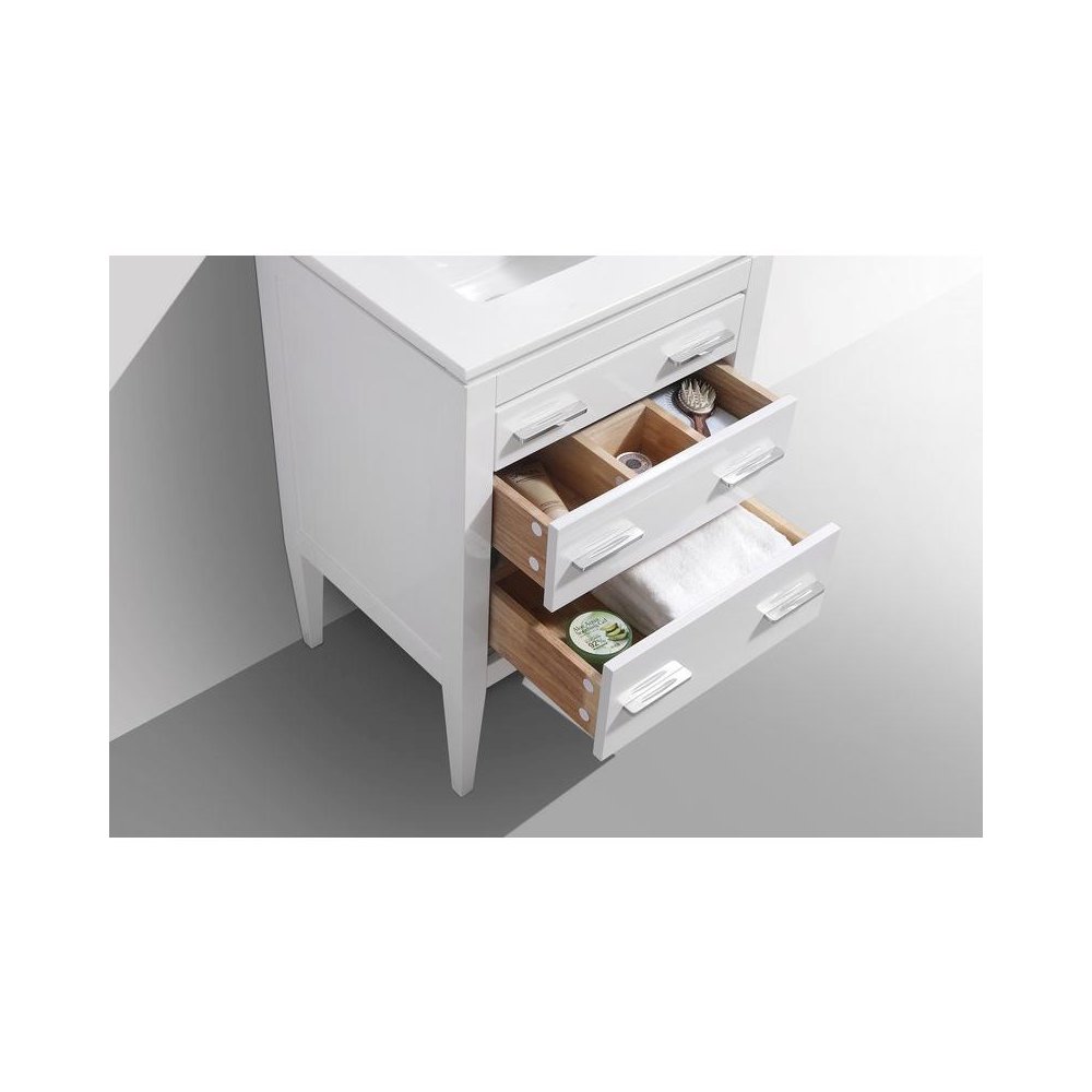 Eiffel 24'' High Gloss White Vanity W/ Quartz Counter Top