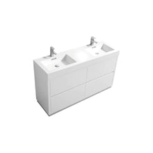 Bliss 60" Double Sink High Gloss White Free Standing Modern Bathroom Vanity