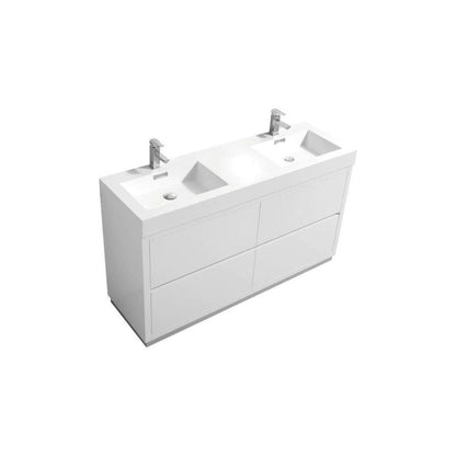 Bliss 60" Double Sink High Gloss White Free Standing Modern Bathroom Vanity