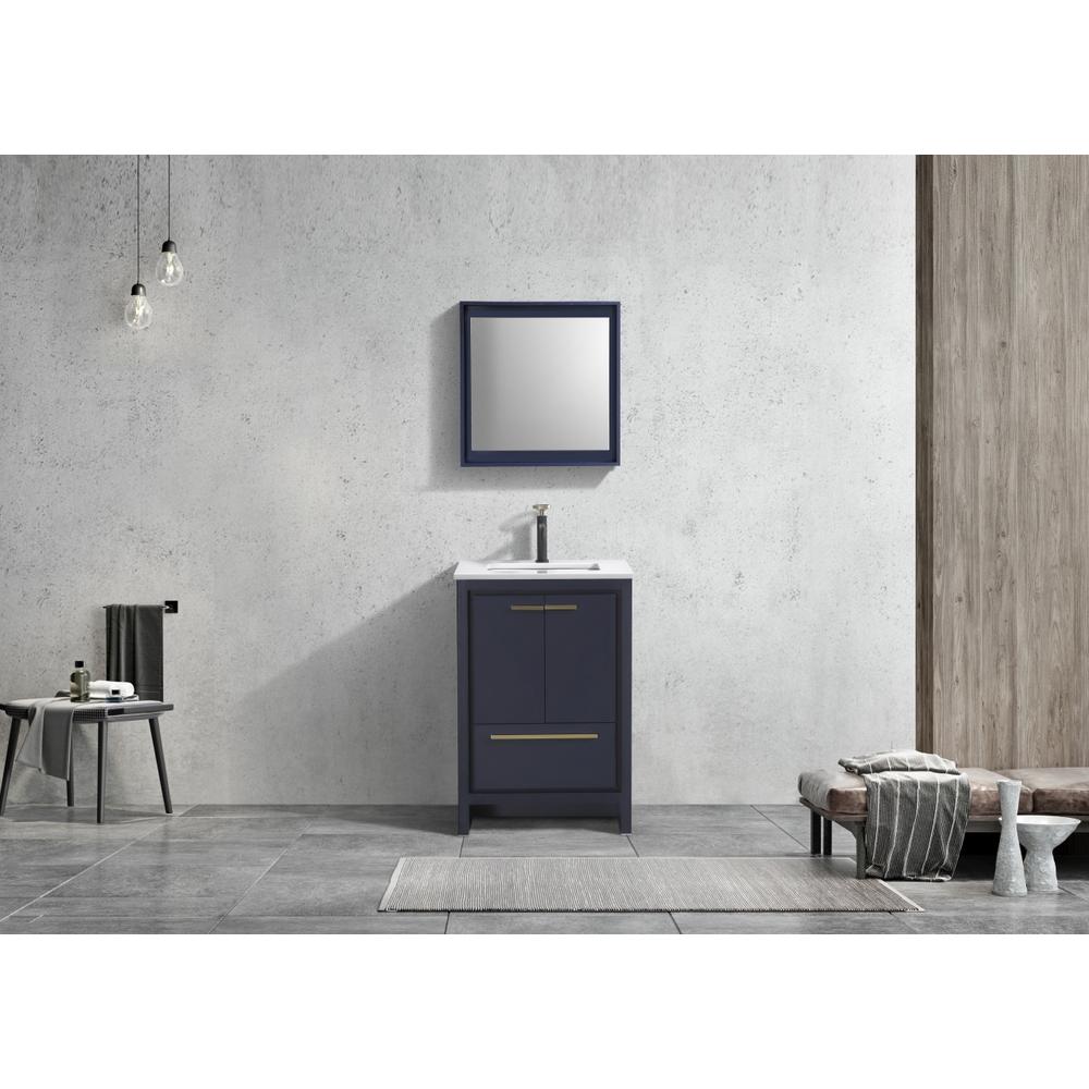 KubeBath Dolce 24″ Blue  Modern Bathroom Vanity with White Quartz Counter-Top