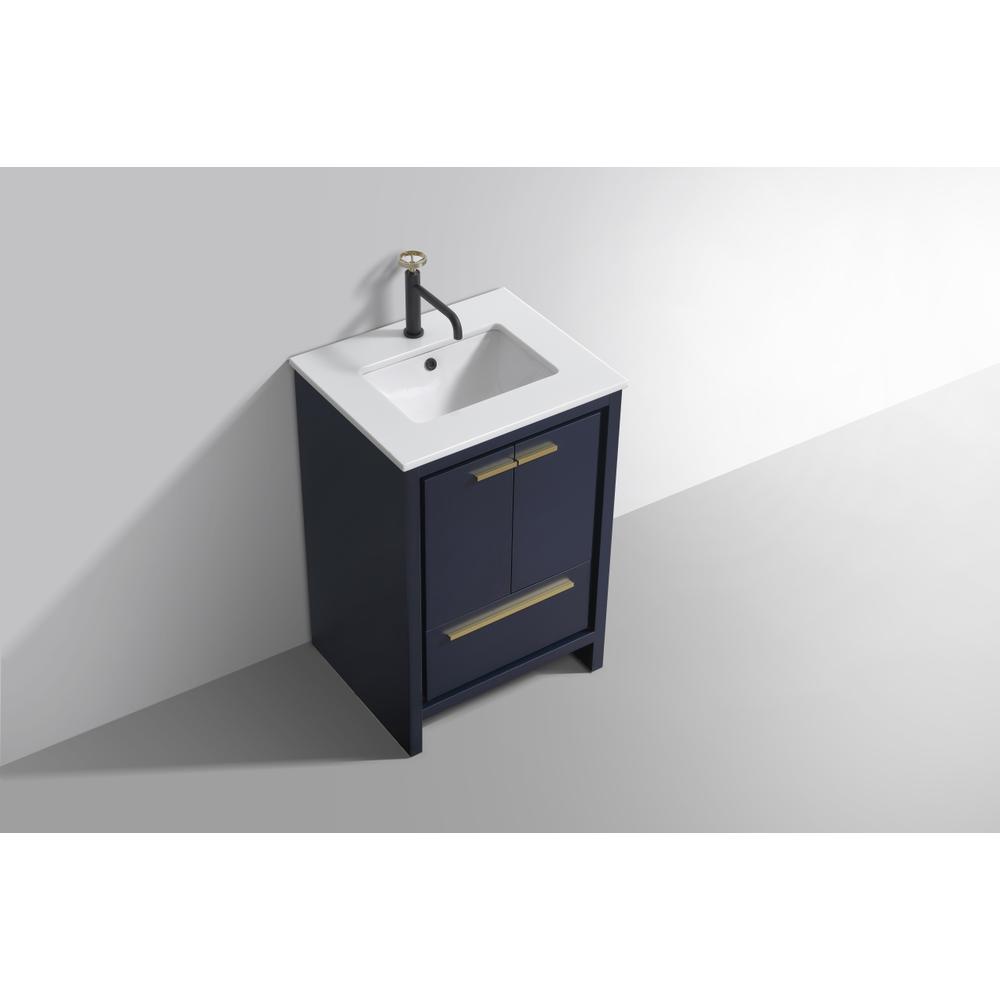 KubeBath Dolce 24″ Blue  Modern Bathroom Vanity with White Quartz Counter-Top