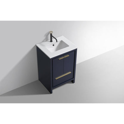 KubeBath Dolce 24″ Blue  Modern Bathroom Vanity with White Quartz Counter-Top