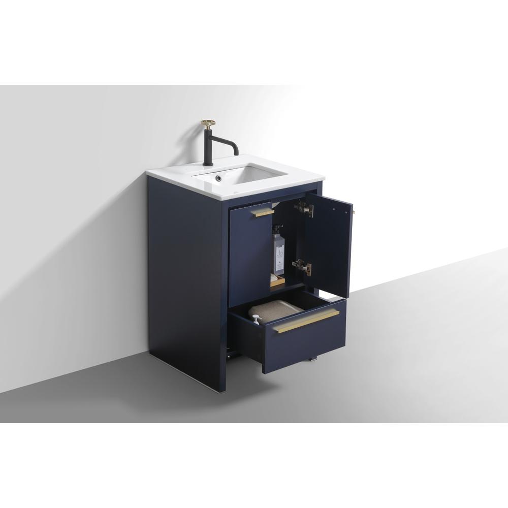 KubeBath Dolce 24″ Blue  Modern Bathroom Vanity with White Quartz Counter-Top