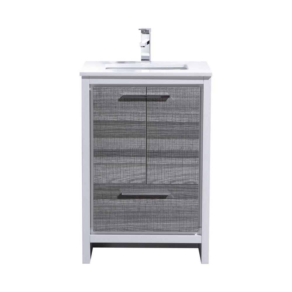 24″ Ash Gray Modern Bathroom Vanity with White Quartz Counter-Top