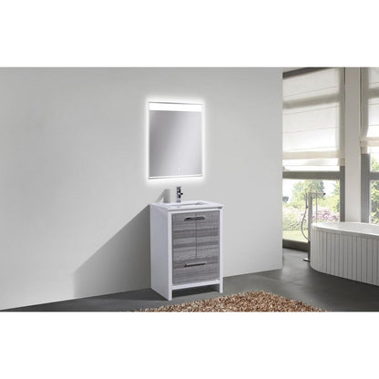 24″ Ash Gray Modern Bathroom Vanity with White Quartz Counter-Top