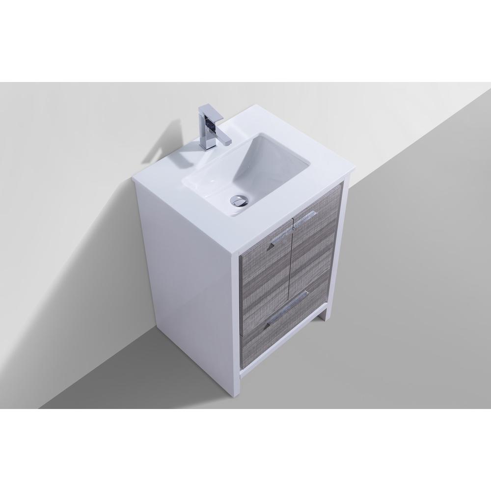 24″ Ash Gray Modern Bathroom Vanity with White Quartz Counter-Top