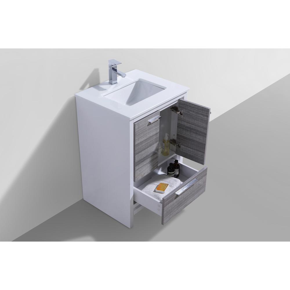 24″ Ash Gray Modern Bathroom Vanity with White Quartz Counter-Top