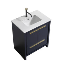 KubeBath Dolce 30″ Blue  Modern Bathroom Vanity with White Quartz Counter-Top