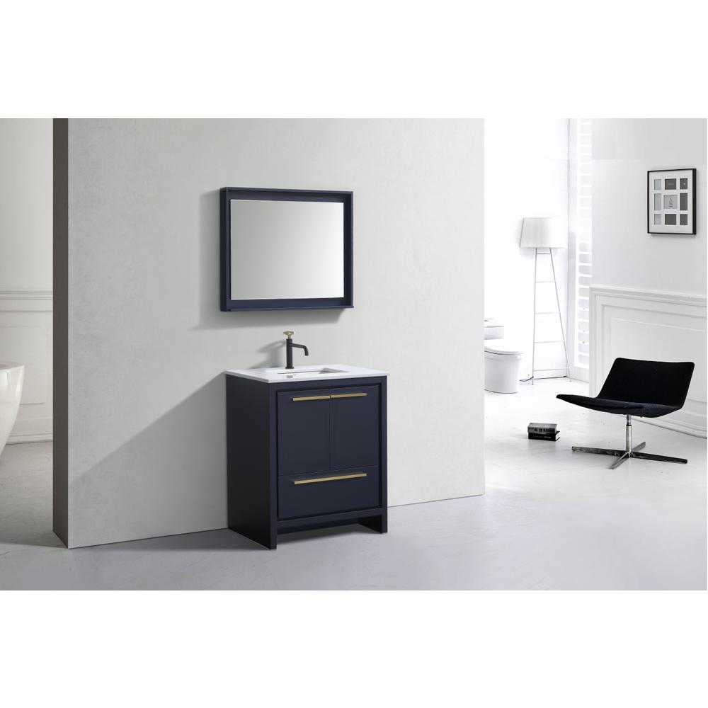 KubeBath Dolce 30″ Blue  Modern Bathroom Vanity with White Quartz Counter-Top