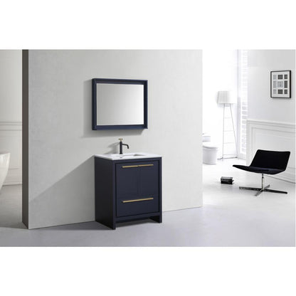 KubeBath Dolce 30″ Blue  Modern Bathroom Vanity with White Quartz Counter-Top