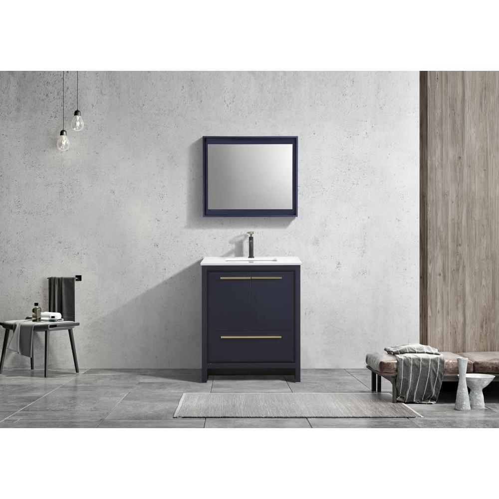 KubeBath Dolce 30″ Blue  Modern Bathroom Vanity with White Quartz Counter-Top
