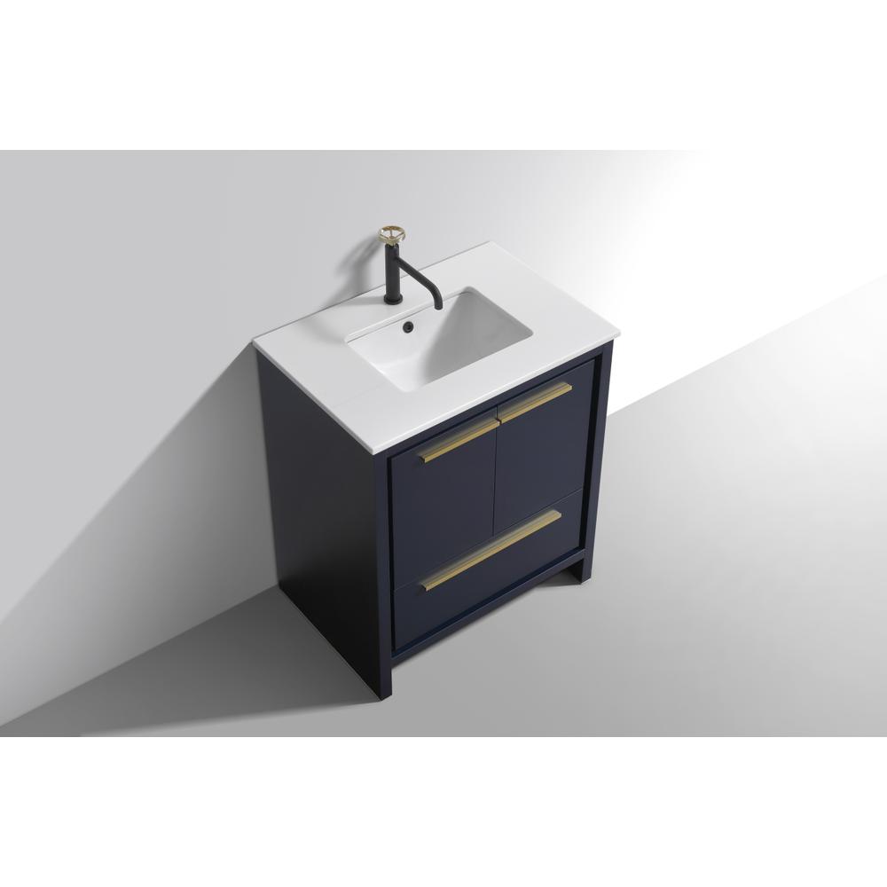 KubeBath Dolce 30″ Blue  Modern Bathroom Vanity with White Quartz Counter-Top