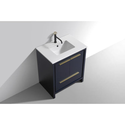 KubeBath Dolce 30″ Blue  Modern Bathroom Vanity with White Quartz Counter-Top
