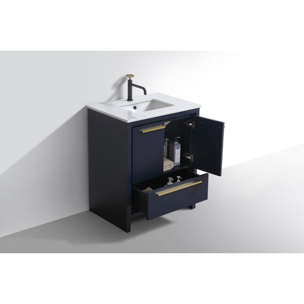 KubeBath Dolce 30″ Blue  Modern Bathroom Vanity with White Quartz Counter-Top