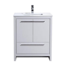 30″ High Gloss White Modern Bathroom Vanity with White Quartz Counter-Top
