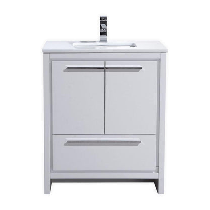 30″ High Gloss White Modern Bathroom Vanity with White Quartz Counter-Top