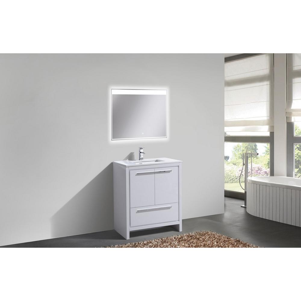 30″ High Gloss White Modern Bathroom Vanity with White Quartz Counter-Top