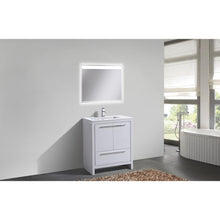 30″ High Gloss White Modern Bathroom Vanity with White Quartz Counter-Top