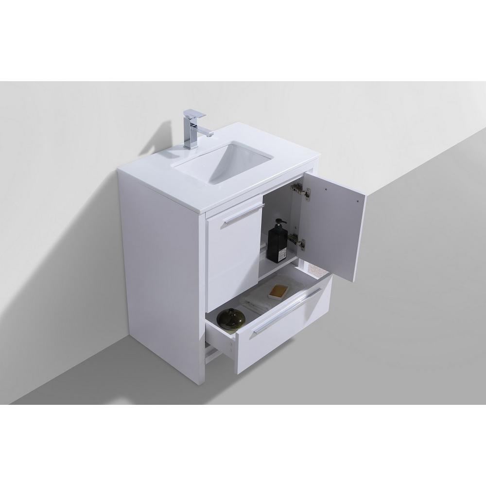 30″ High Gloss White Modern Bathroom Vanity with White Quartz Counter-Top