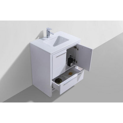 30″ High Gloss White Modern Bathroom Vanity with White Quartz Counter-Top