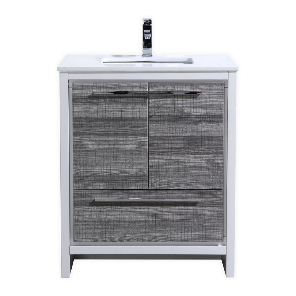 30″ Ash Gray Modern Bathroom Vanity with White Quartz Counter-Top