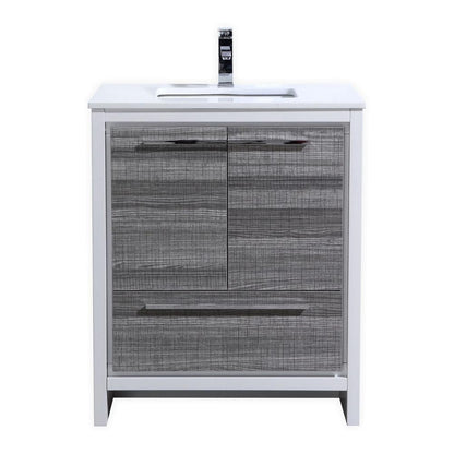 30″ Ash Gray Modern Bathroom Vanity with White Quartz Counter-Top