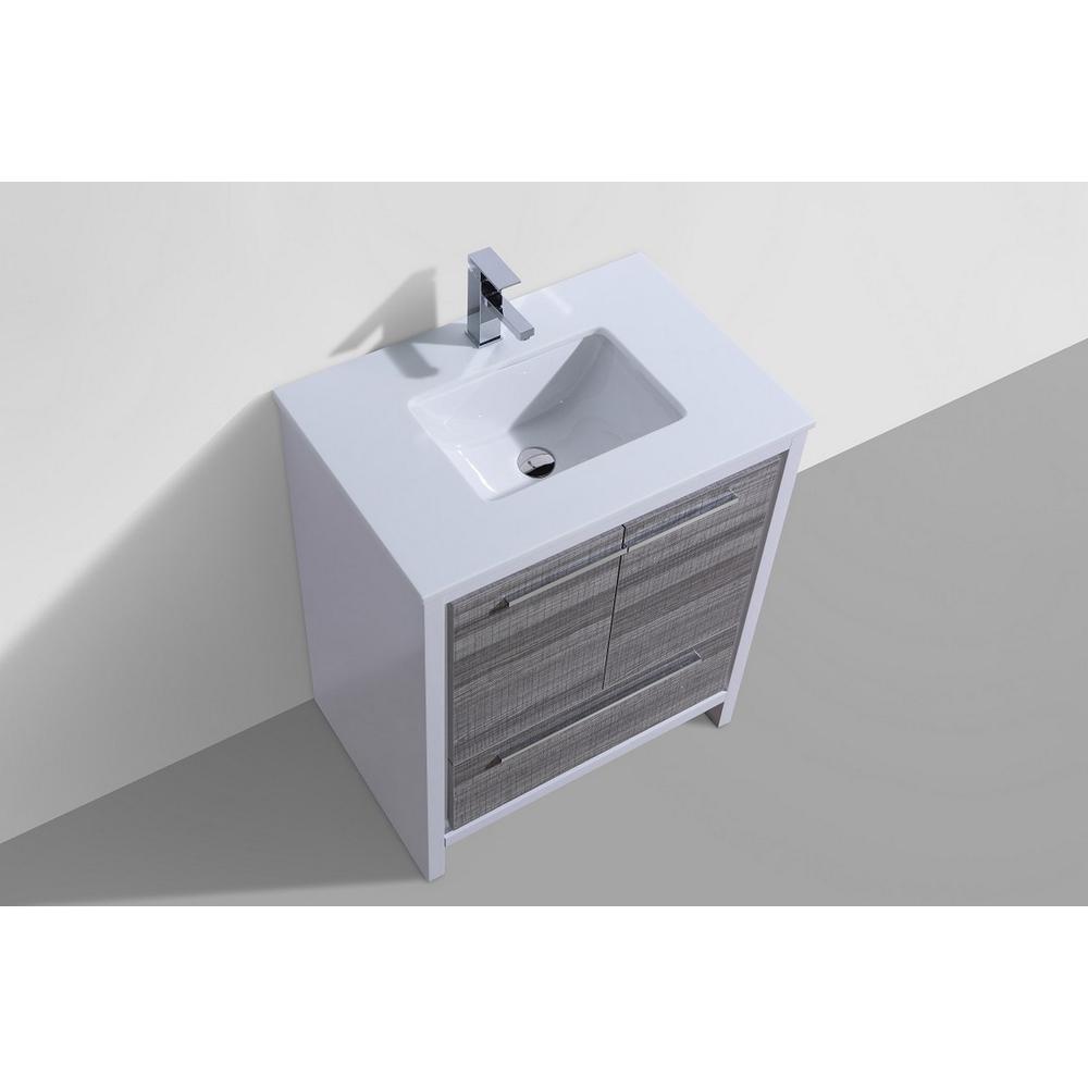 30″ Ash Gray Modern Bathroom Vanity with White Quartz Counter-Top