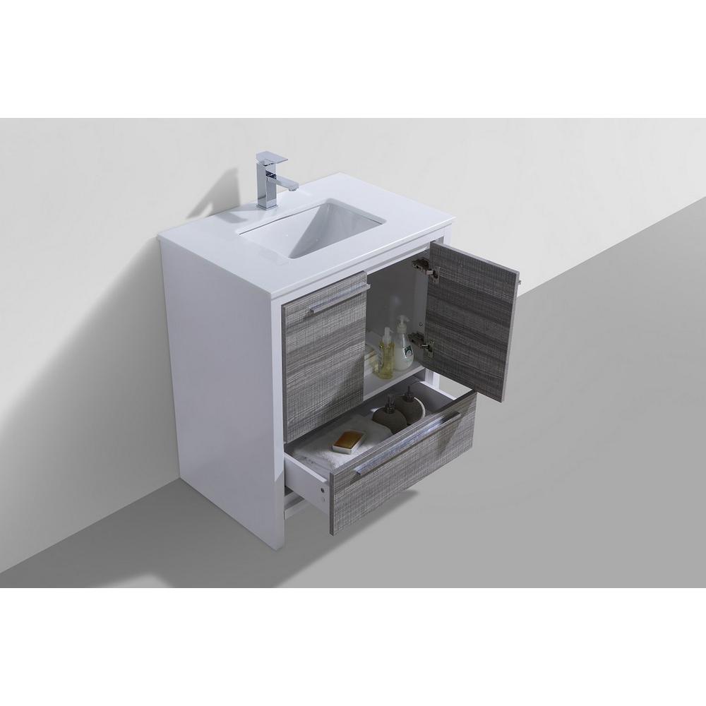 30″ Ash Gray Modern Bathroom Vanity with White Quartz Counter-Top