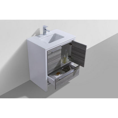 30″ Ash Gray Modern Bathroom Vanity with White Quartz Counter-Top