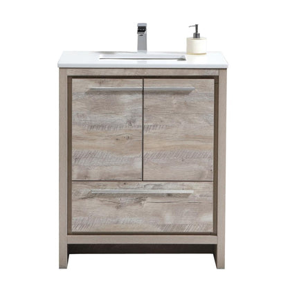 30″ Nature  Wood Modern Bathroom Vanity with White Quartz Counter-Top
