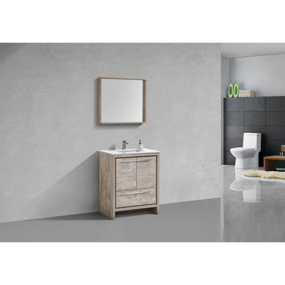 30″ Nature  Wood Modern Bathroom Vanity with White Quartz Counter-Top