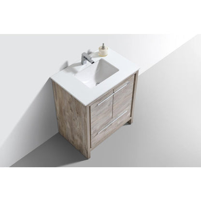 30″ Nature  Wood Modern Bathroom Vanity with White Quartz Counter-Top